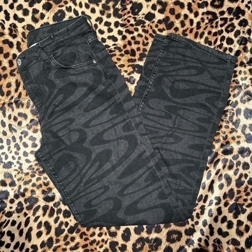H&M Girls Black Swirl Print Straight Jeans